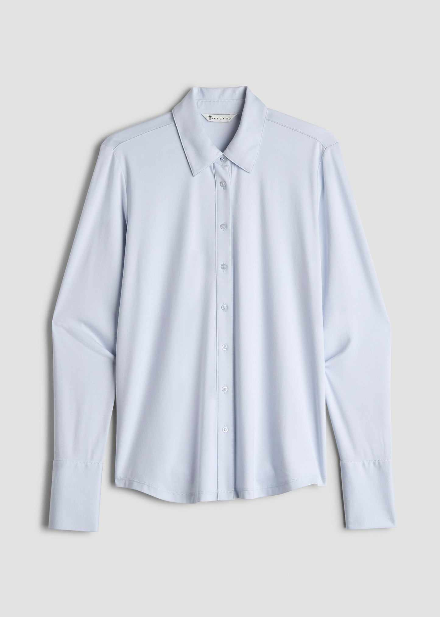 Slub Knit Button Up Women's Tall Shirt in Light Blue