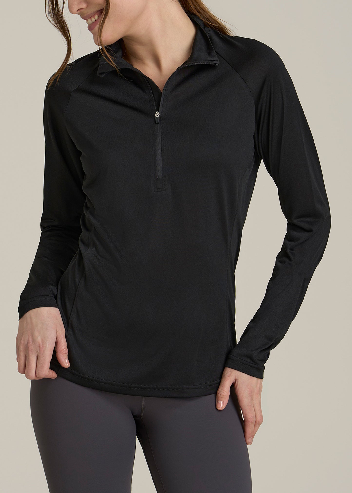 Long Sleeve Active Half Zip Pullover Tall Women's Jacket in Black