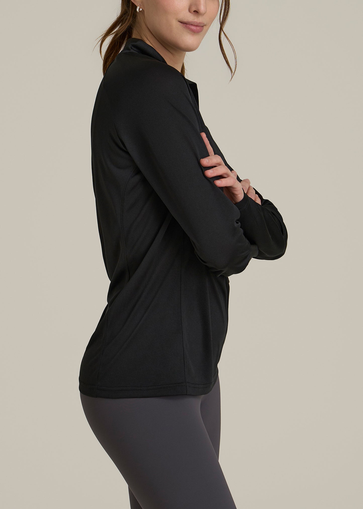 Long Sleeve Active Half Zip Pullover Tall Women's Jacket in Black