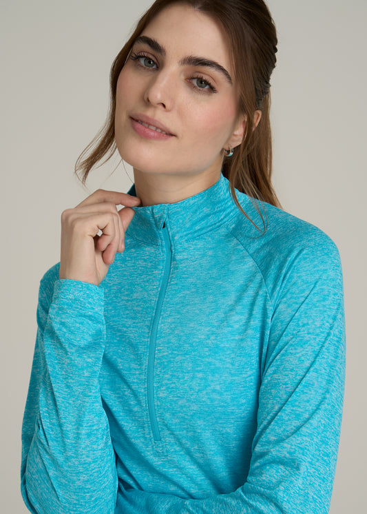 Long Sleeve Active Half Zip Pullover Tall Women's Jacket in Scuba Blue Mix