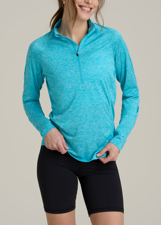 Long Sleeve Active Half Zip Pullover Tall Women's Jacket in Scuba Blue Mix