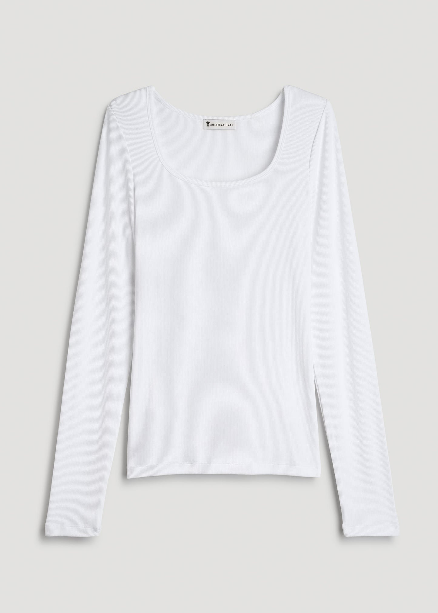 Long Sleeve Ribbed Squareneck Top for Tall Women in Bright White