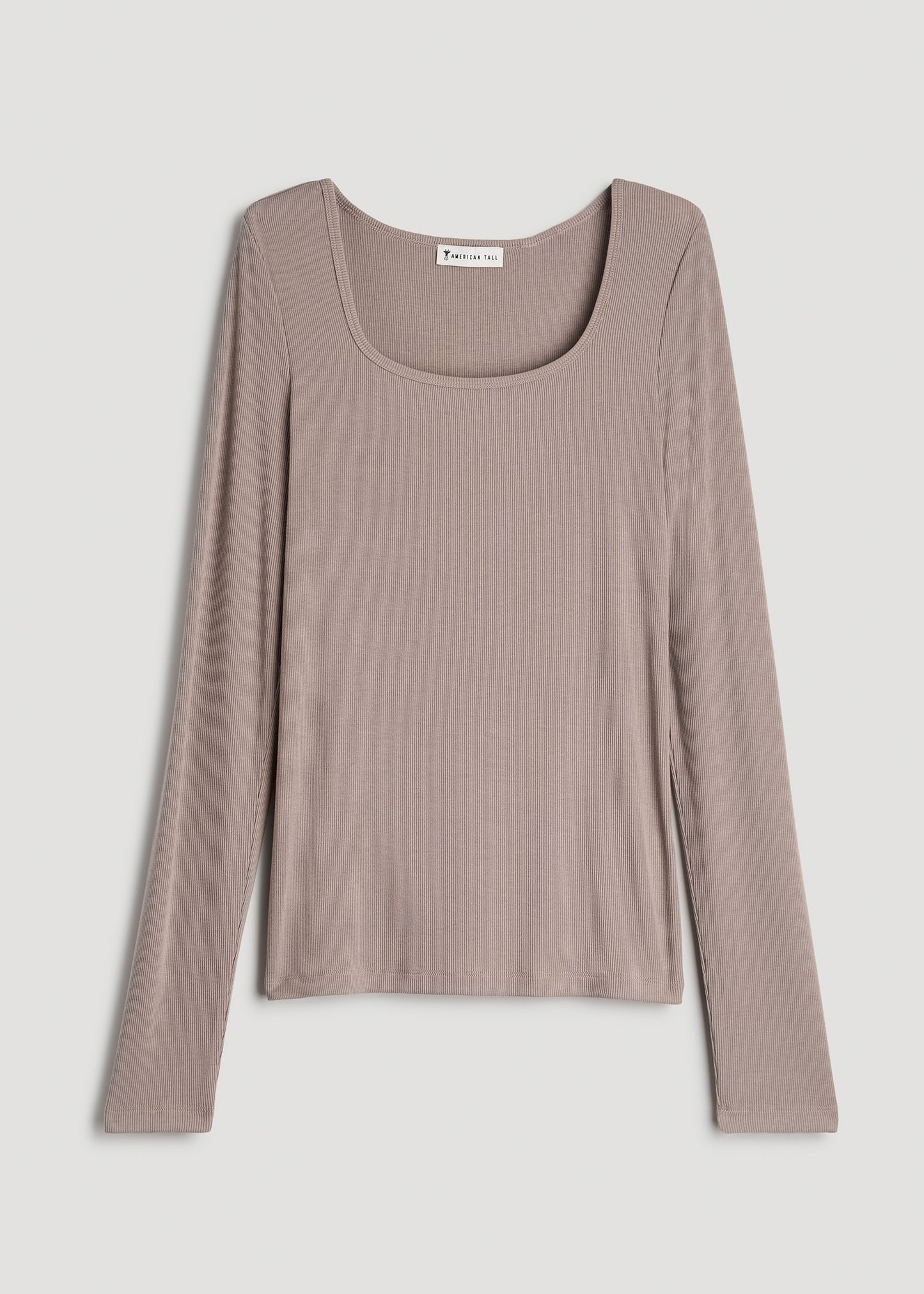 Long Sleeve Ribbed Squareneck Top for Tall Women in Truly Taupe