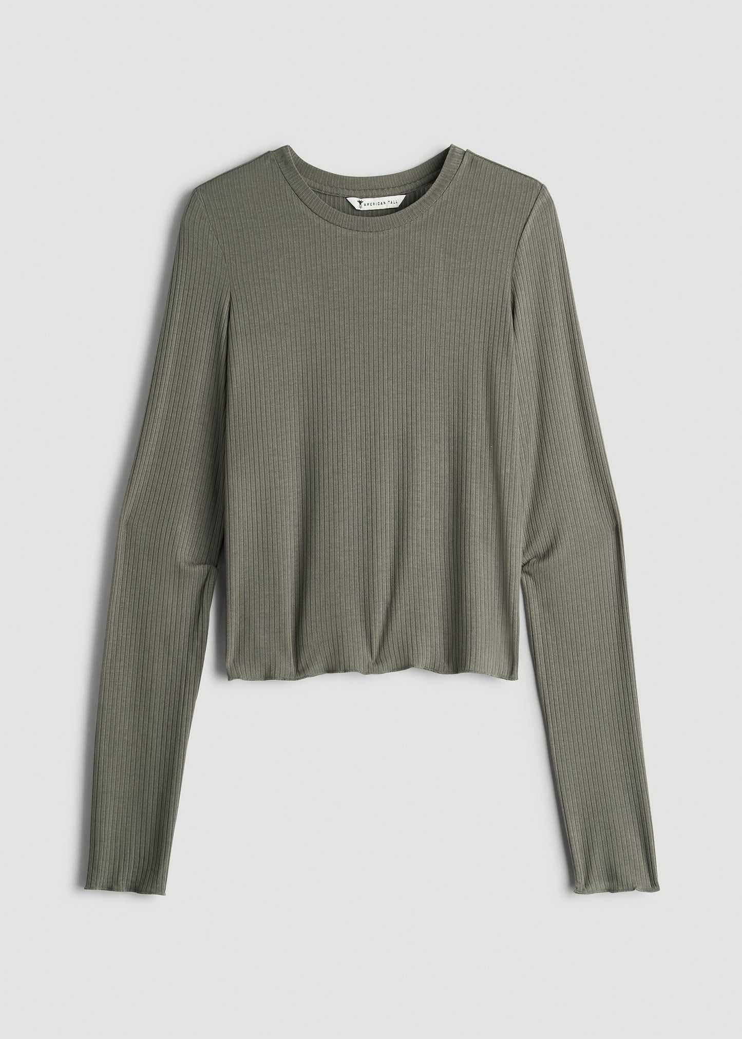 Lightweight Ribbed Cropped Lounge Shirt for Tall Women in Camper Green