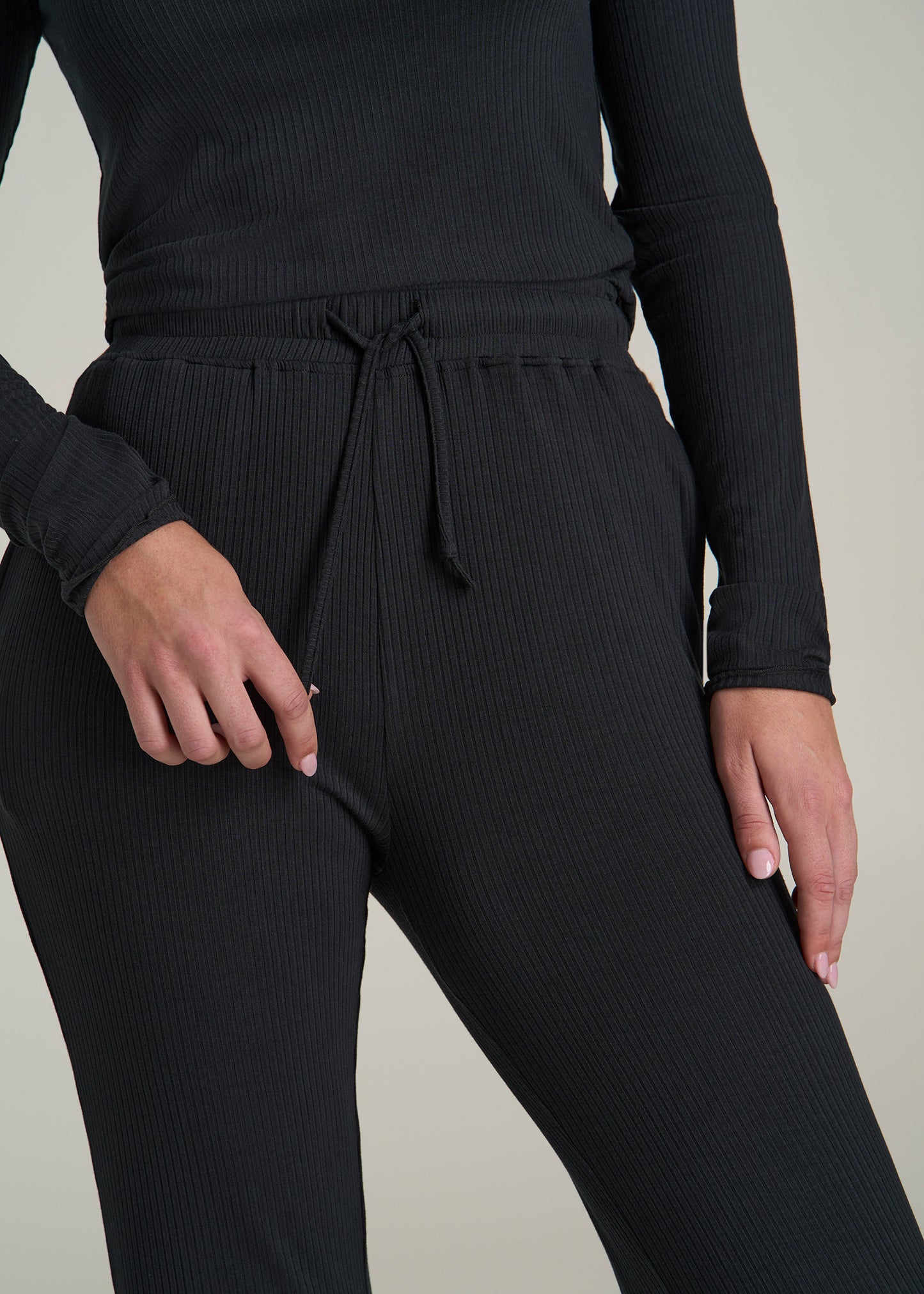 Ribbed Flare Pants for Tall Women in Black