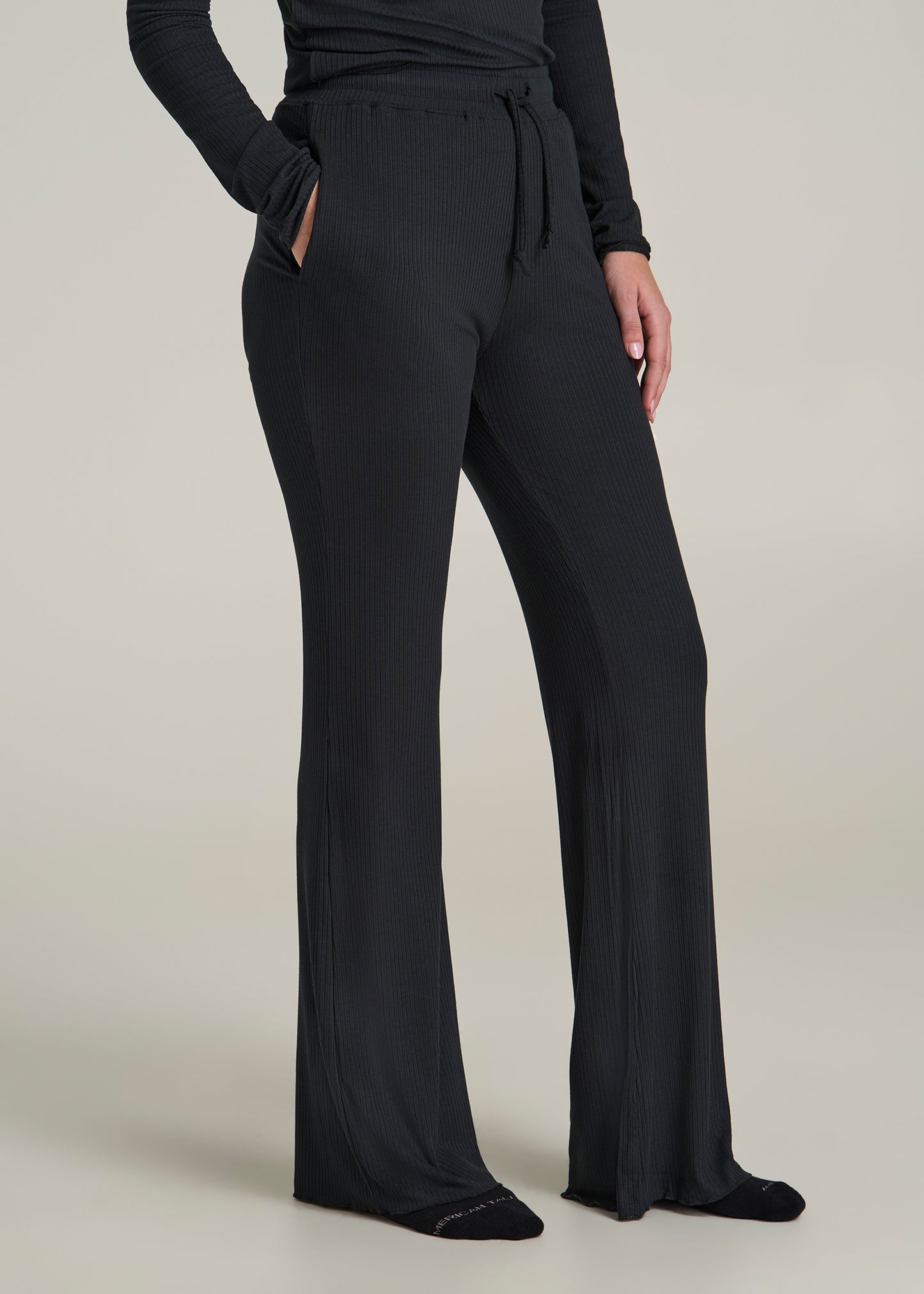 Ribbed Flare Pants for Tall Women in Black