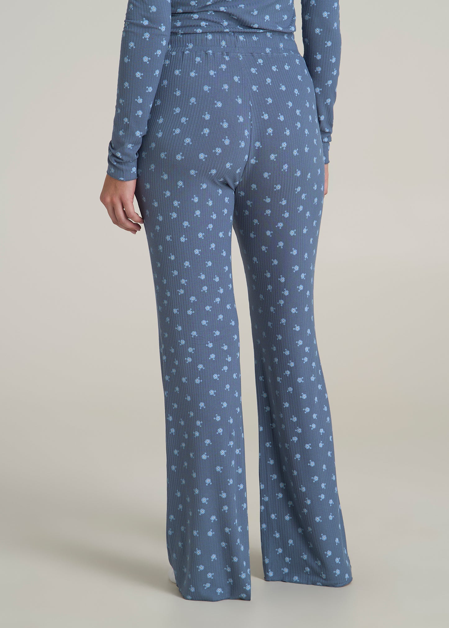 Ribbed Flare Pants for Tall Women in Vintage Indigo Floral