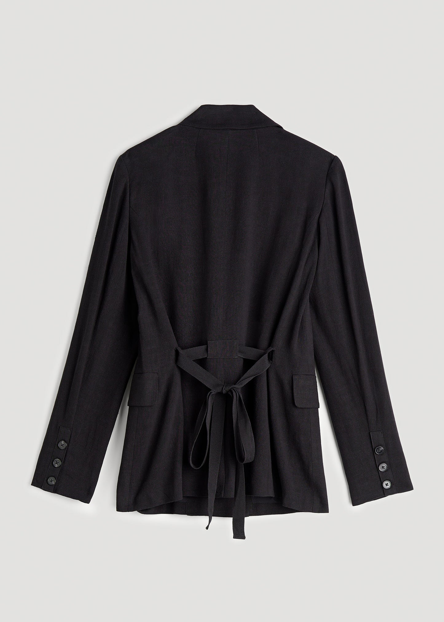 Linen Blend Tie Back Blazer For Tall Women in Black