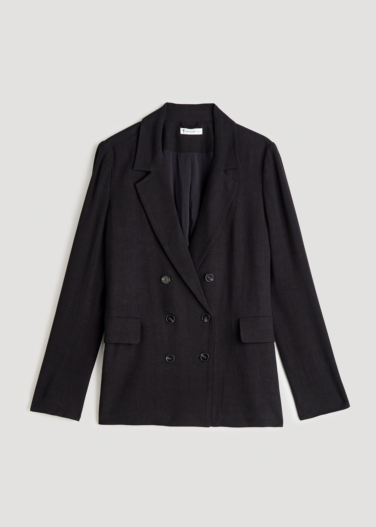 Linen Blend Tie Back Blazer For Tall Women in Black