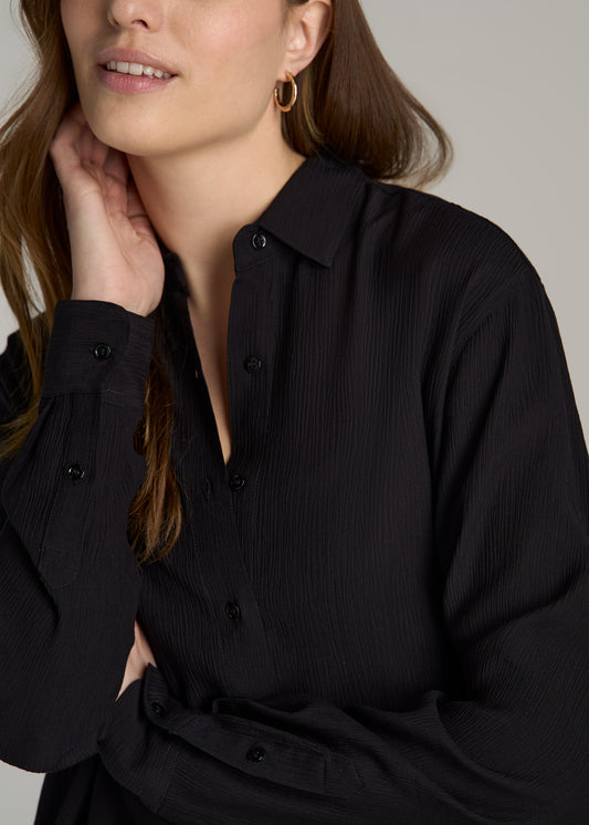 Long Sleeve Crinkle Tall Women's Blouse in Black