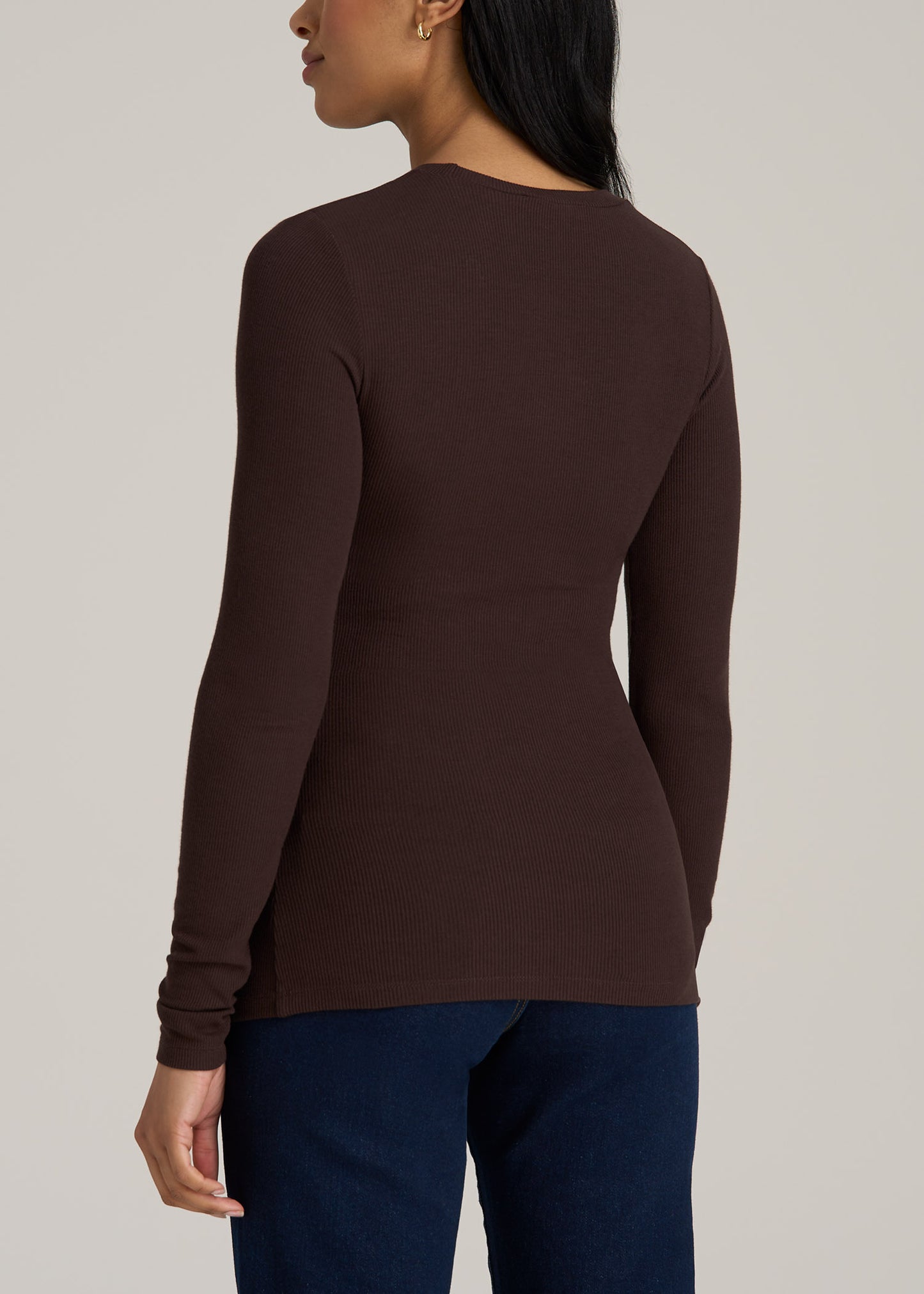 FITTED Ribbed Long Sleeve Tee in Espresso - Tall Women's Shirts