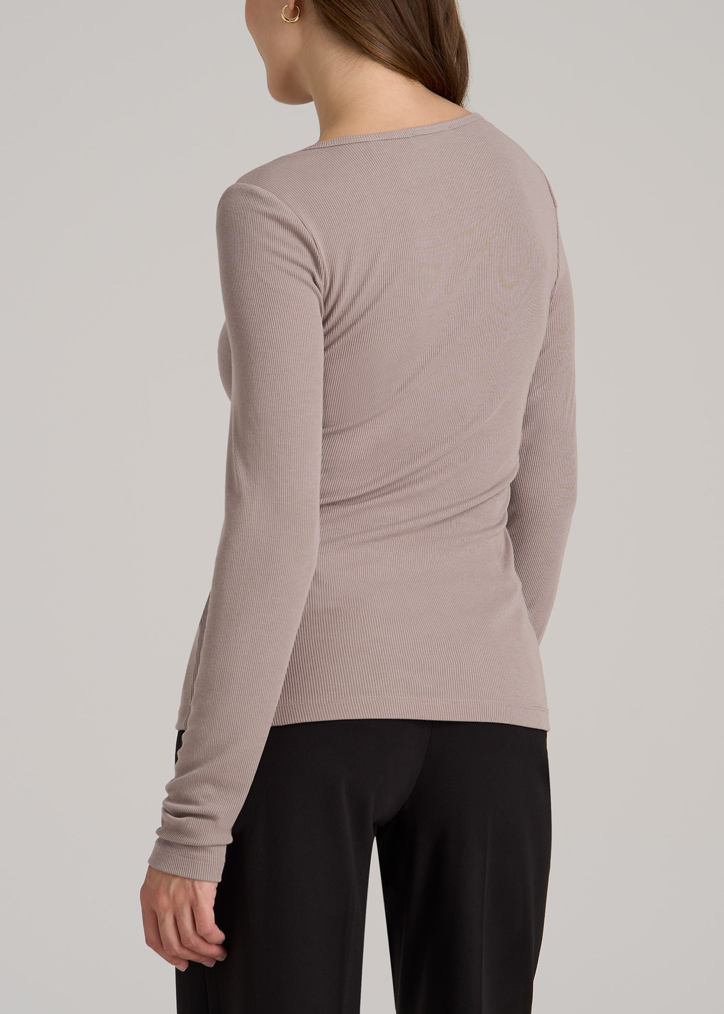 Long Sleeve Ribbed Squareneck Top for Tall Women in Truly Taupe