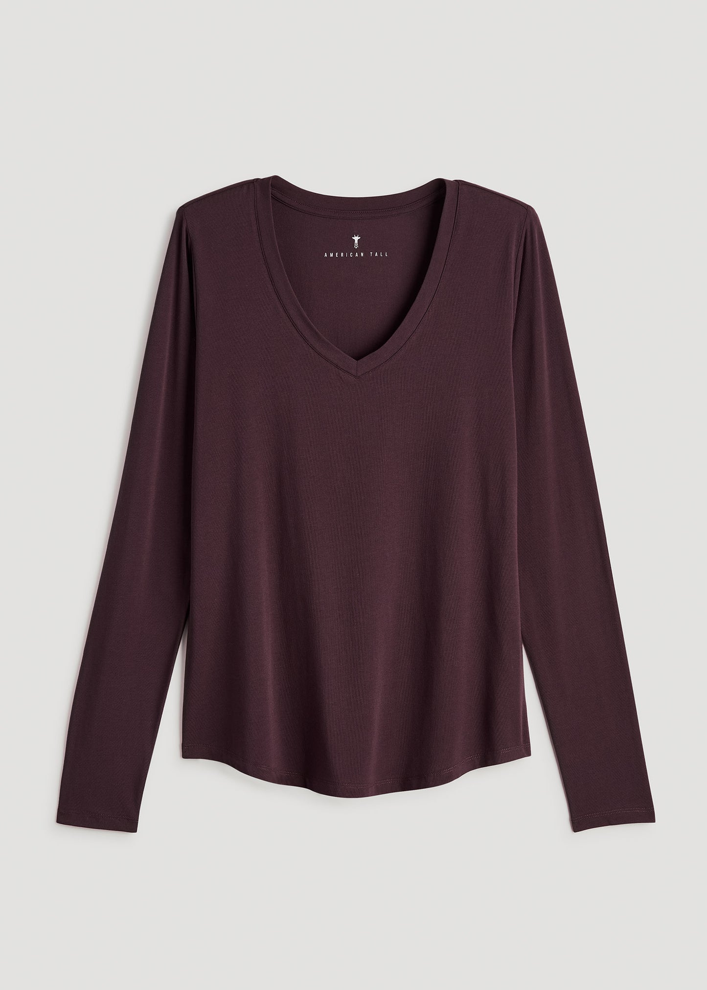 Long Sleeve Scoop V-Neck Tee Shirt for Tall Women in Deep Purple