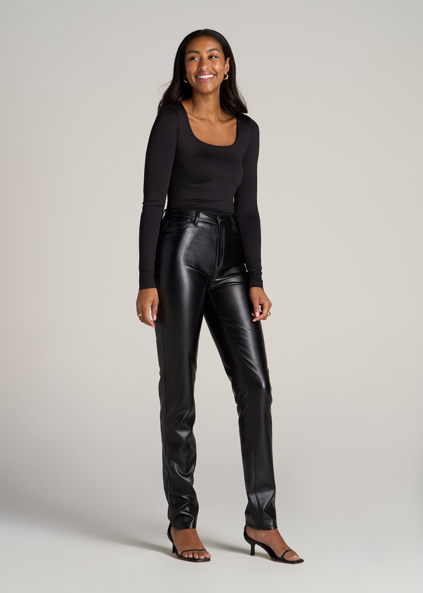 American-Tall-Women-Long-Sleeve-Square-Neck-Bodysuit-Black-full