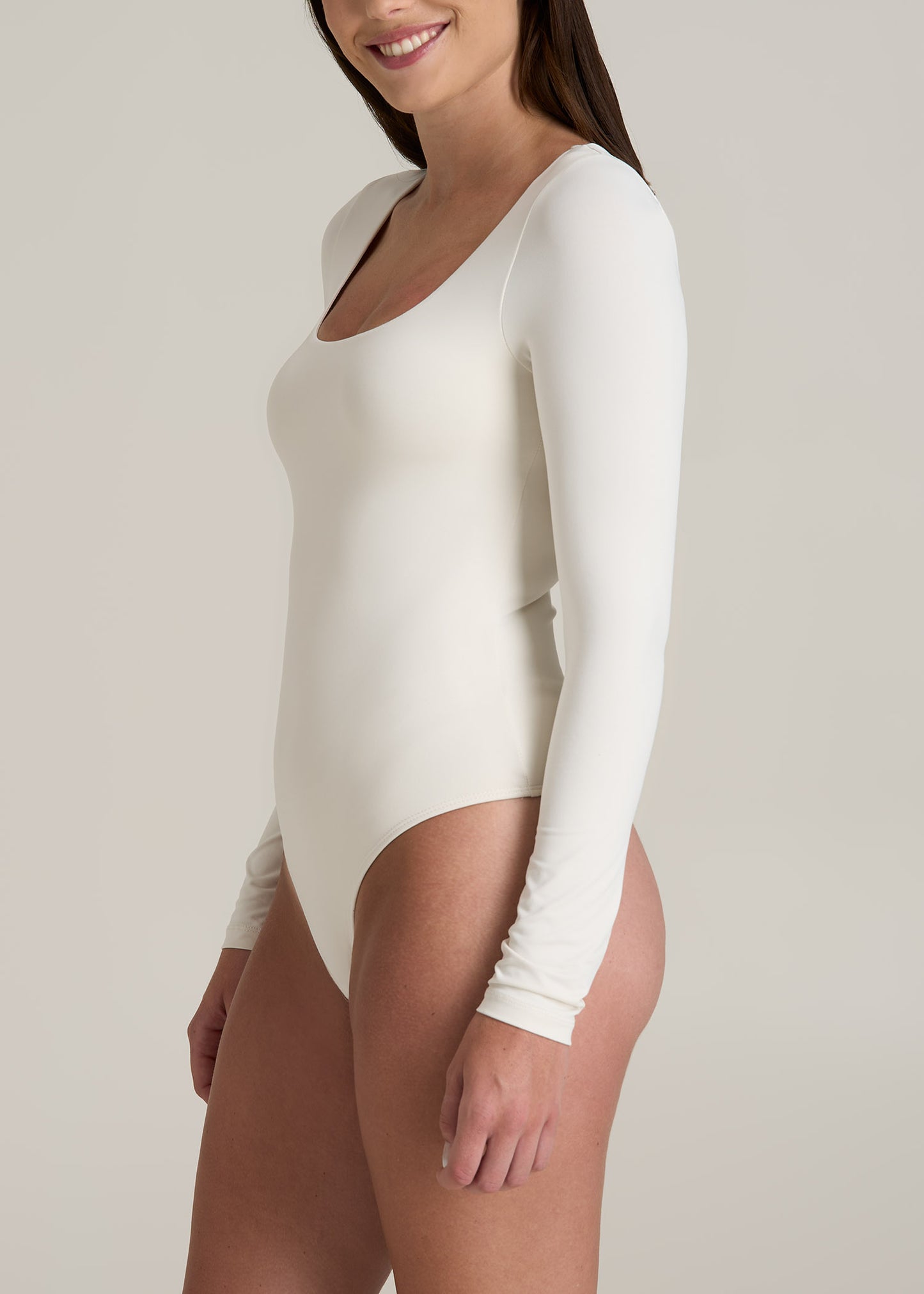 Long Sleeve Square Neck Bodysuit for Tall Women in Winter White