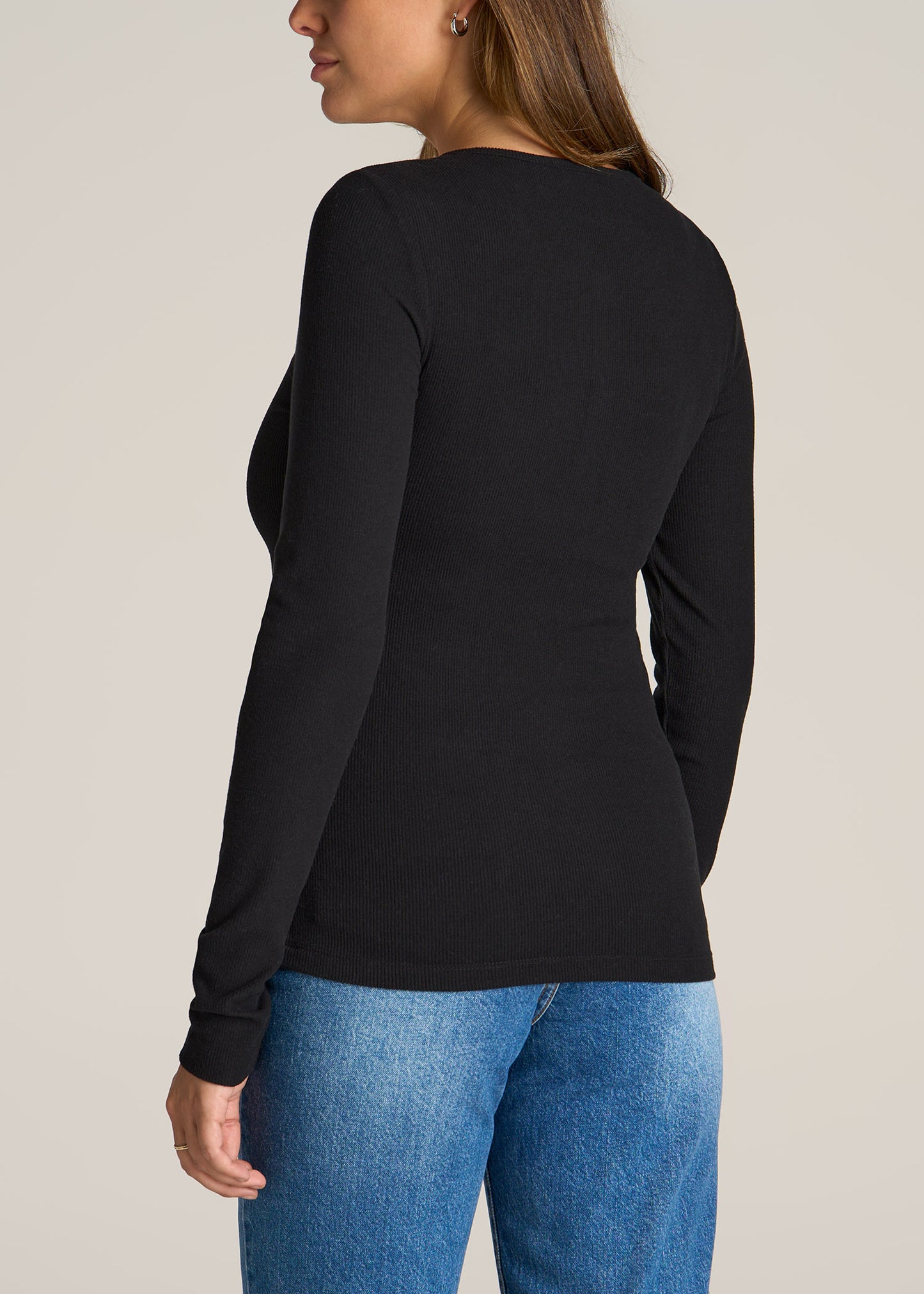 American-Tall-Women-Long-sleeve-Ribbed-Crewneck-Henley-Black-back