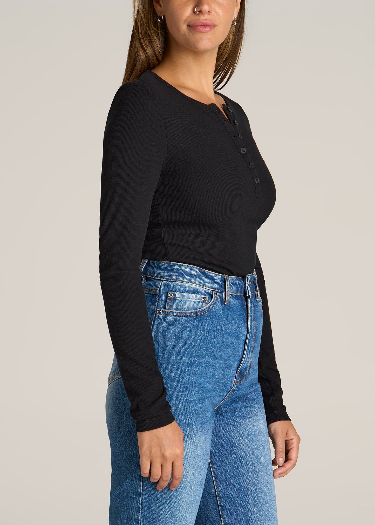 American-Tall-Women-Long-sleeve-Ribbed-Crewneck-Henley-Black-side