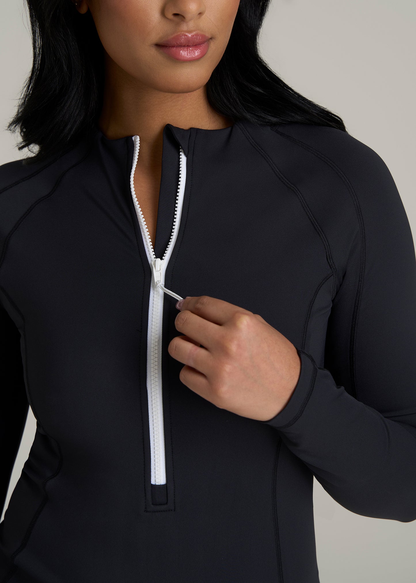 Long Sleeve UPF 50 One Piece Swimsuit for Tall Women in Black