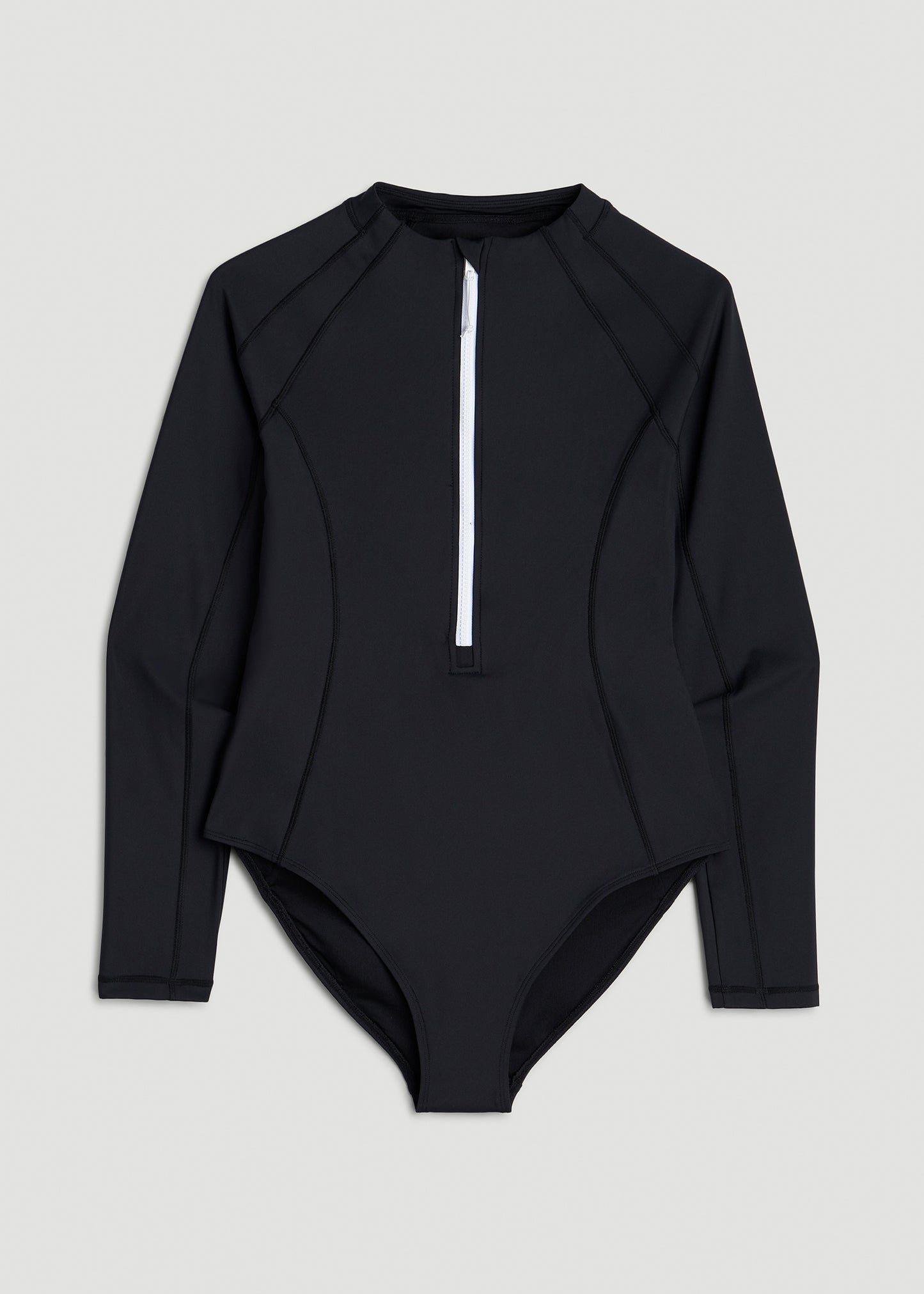 Long Sleeve UPF 50 One Piece Swimsuit for Tall Women in Black