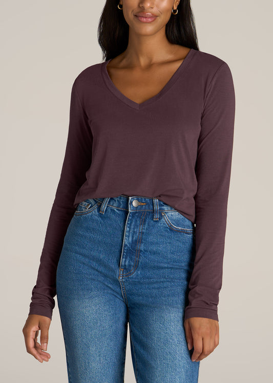 American-Tall-Women-Long-sleeve-scoop-v-neck-tee-merlot-front