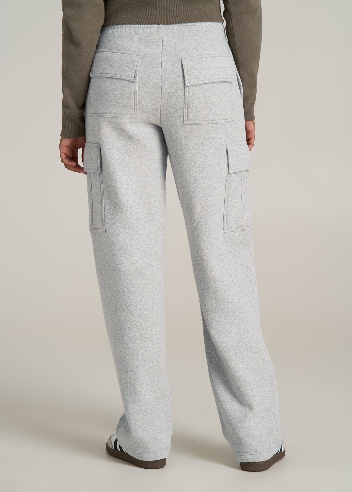 Mid Rise Cargo Fleece Sweatpants for Tall Women in Grey Mix