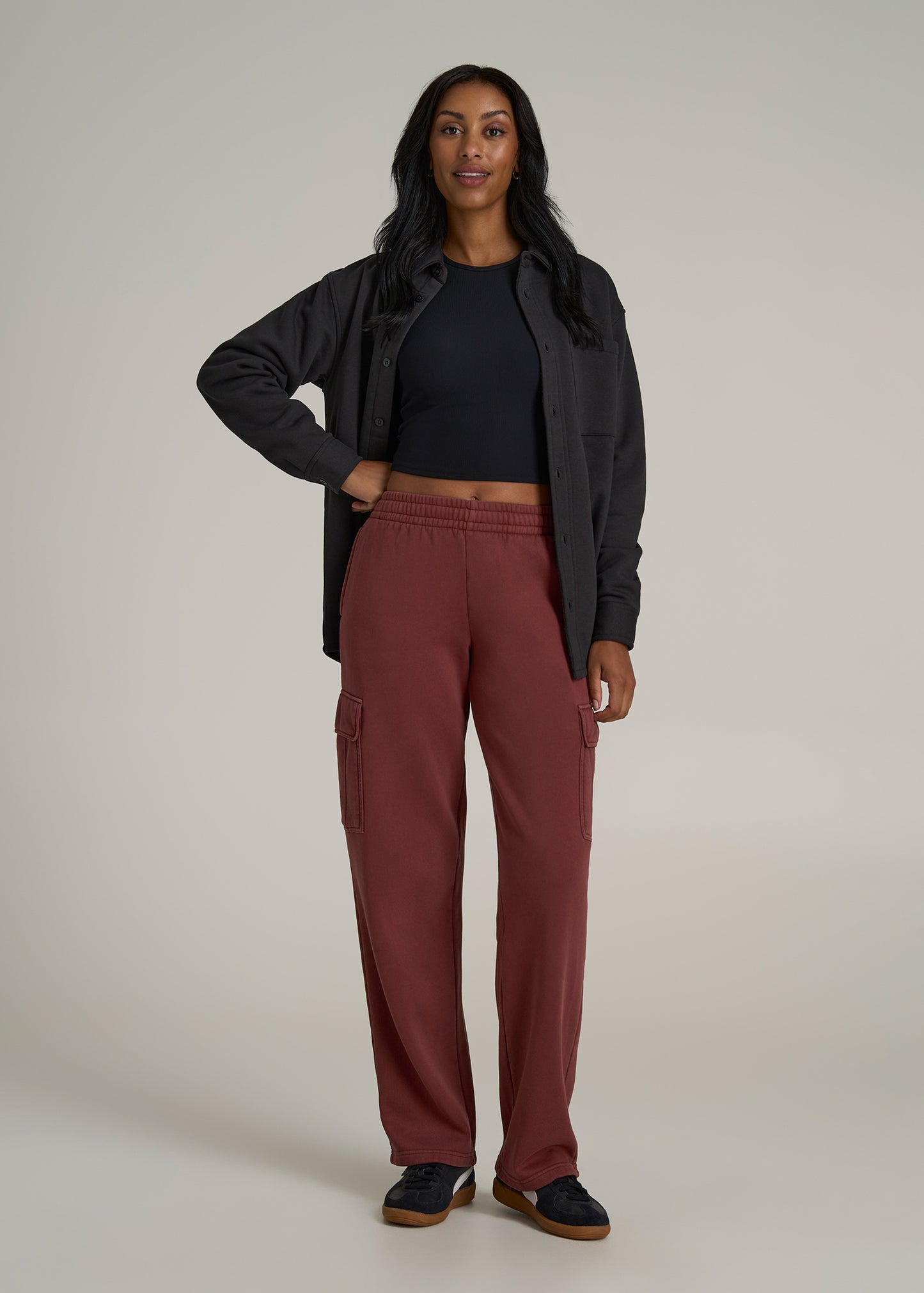 Mid Rise Cargo Fleece Sweatpants for Tall Women in Intense Rust