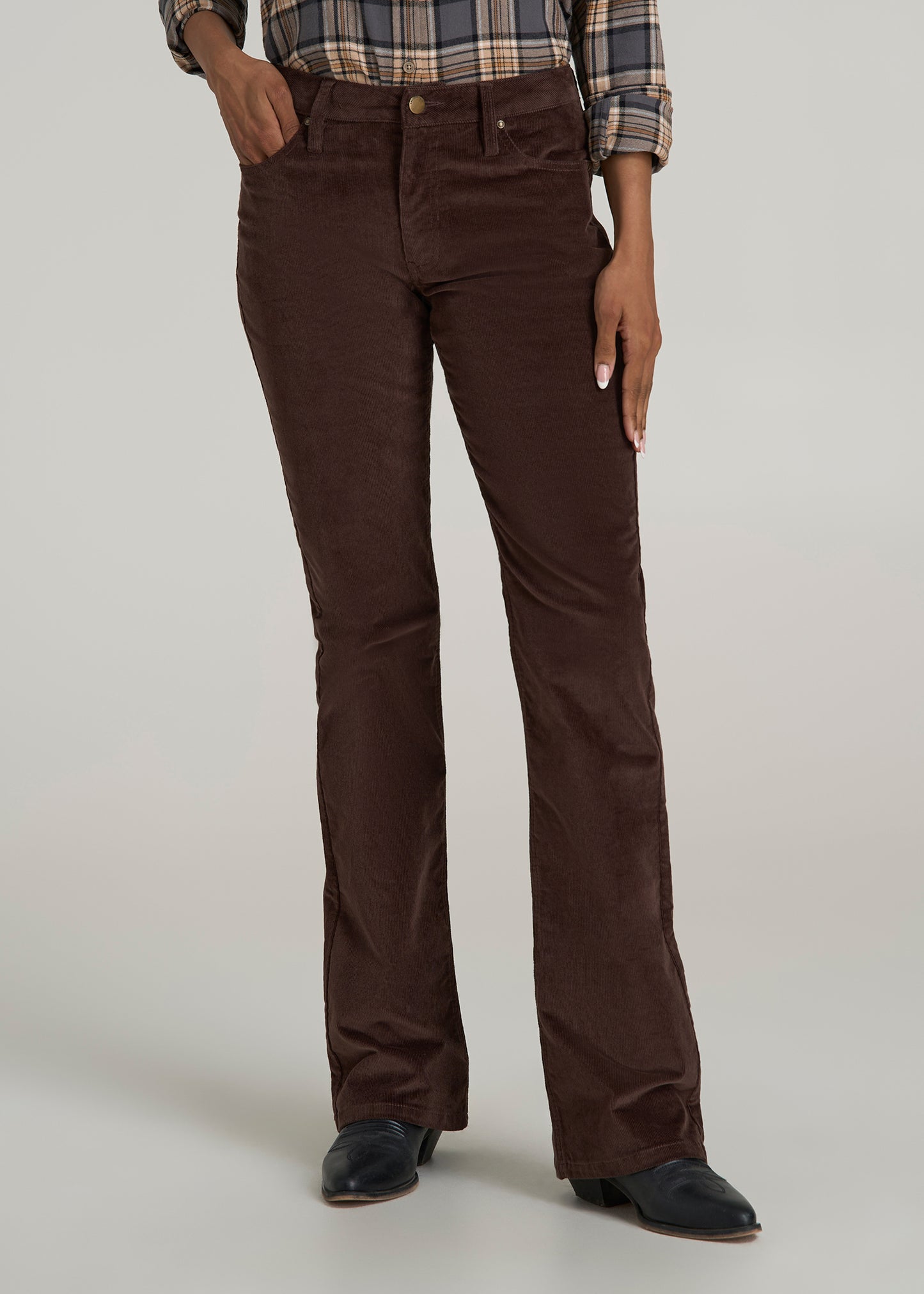 Mid Rise Mini Bootcut Tall Corduroy Pants for Women in Espresso