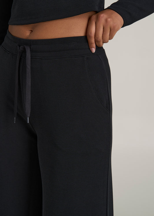 Mid-Rise Waffle Wide-Leg Pants for Tall Women in Black