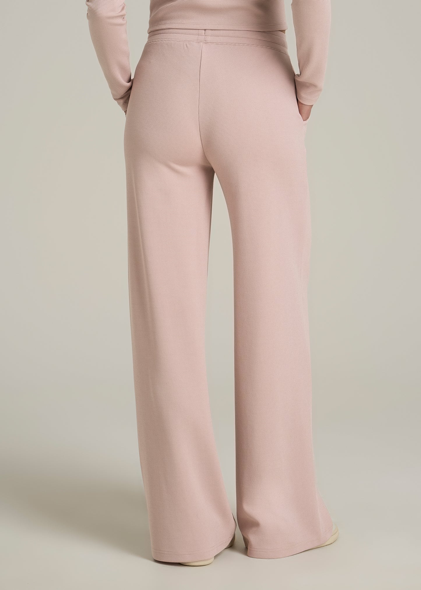 Mid-Rise Waffle Wide-Leg Pants for Tall Women in Desert Rose