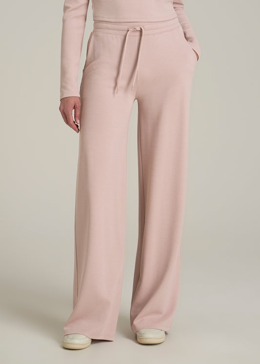 Mid-Rise Waffle Wide-Leg Pants for Tall Women in Desert Rose