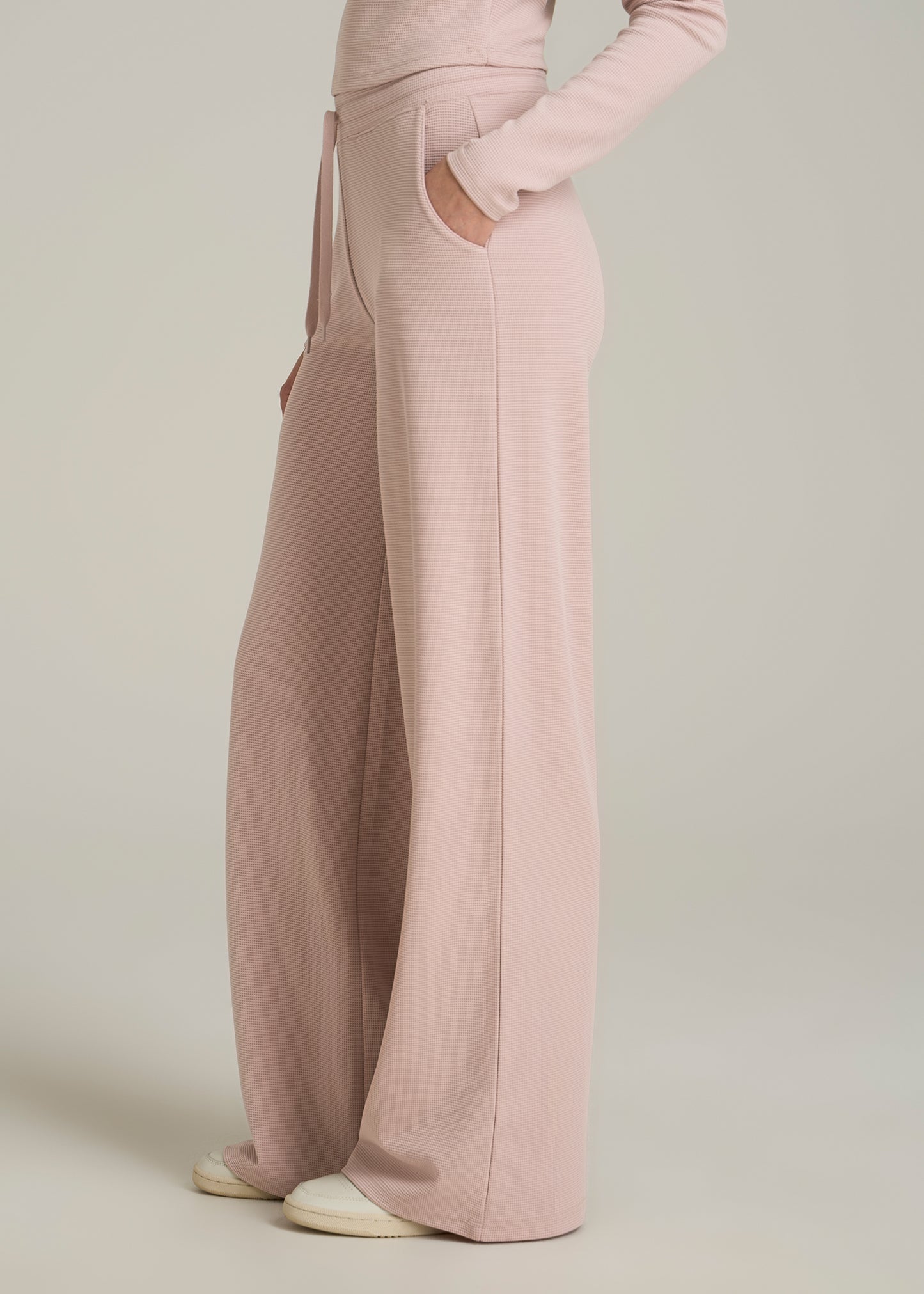 Mid-Rise Waffle Wide-Leg Pants for Tall Women in Desert Rose