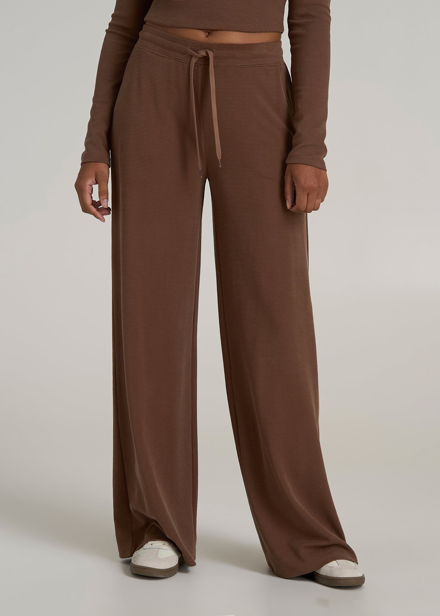 Mid-Rise Waffle Wide-Leg Pants for Tall Women in Otter Brown