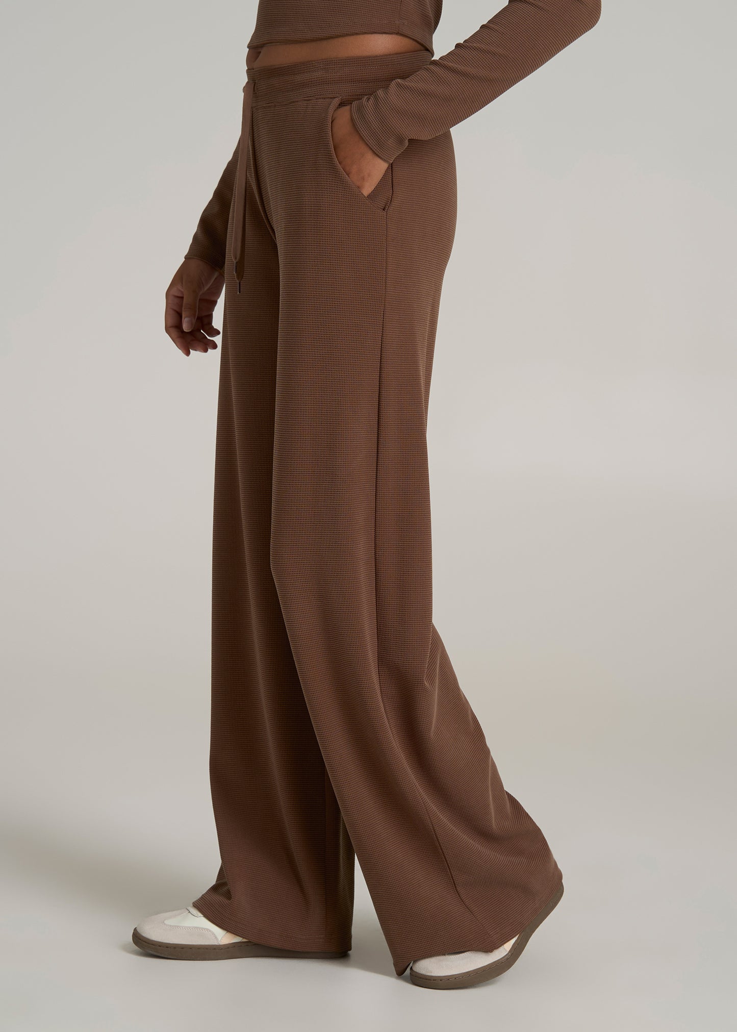 Mid-Rise Waffle Wide-Leg Pants for Tall Women in Otter Brown