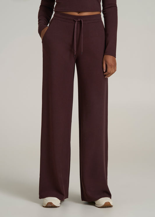 Mid-Rise Waffle Wide-Leg Pants for Tall Women in Oxblood