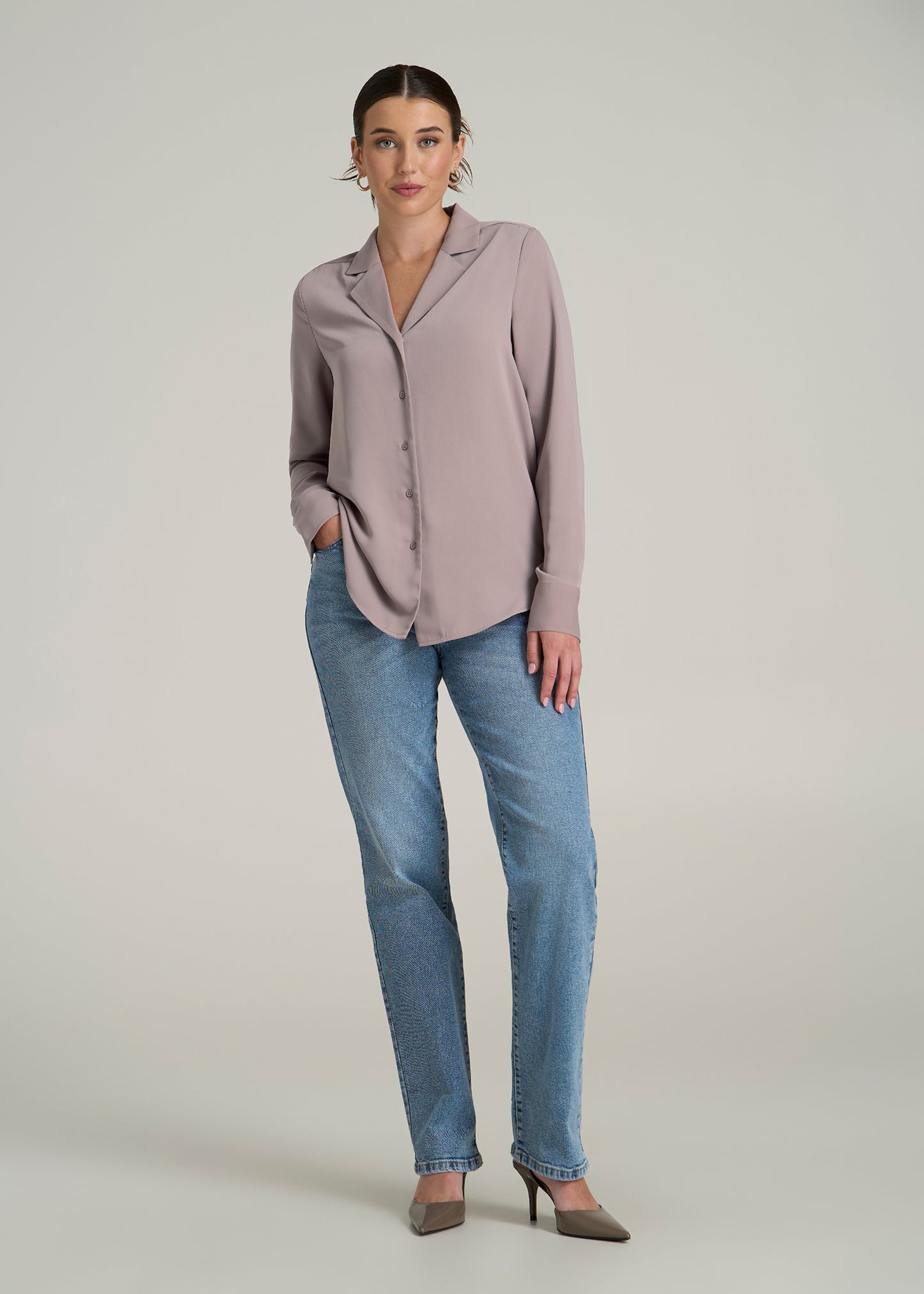 Notch Collar Tall Women's Blouse in Truly Taupe