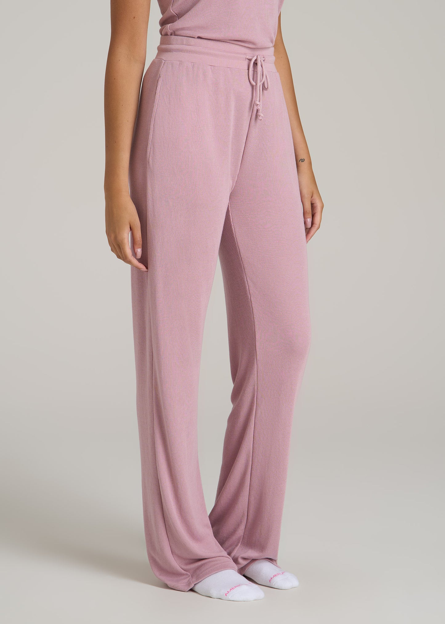 Open-Bottom Waffle Lounge Pants for Tall Women in Pink Peony