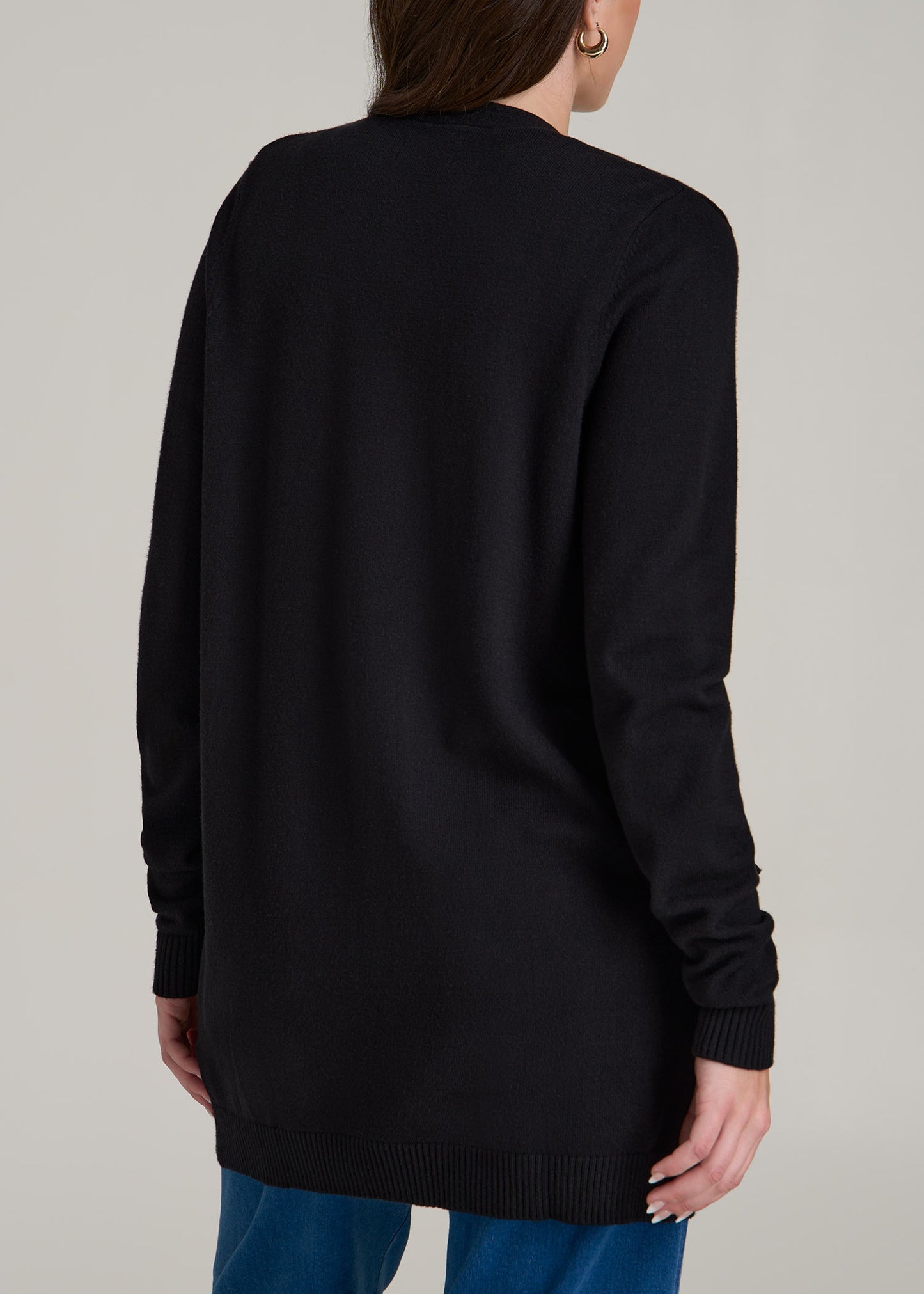 Open-Front Long Cardigan Sweater for Tall Women in Black