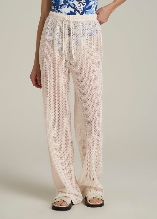 Openwork Knit Pants for Tall Women in Natural