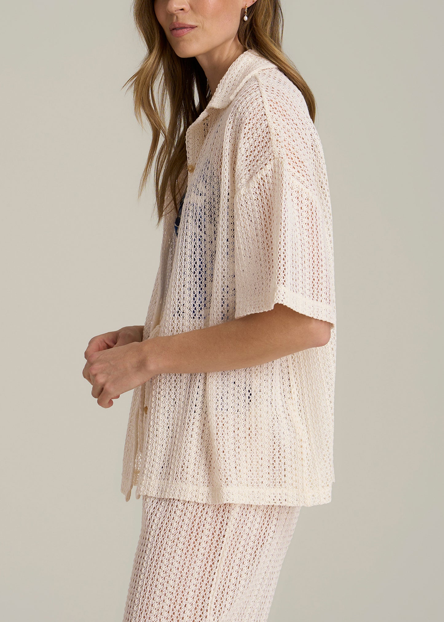 Openwork Loose Knit Top for Tall Women in Natural