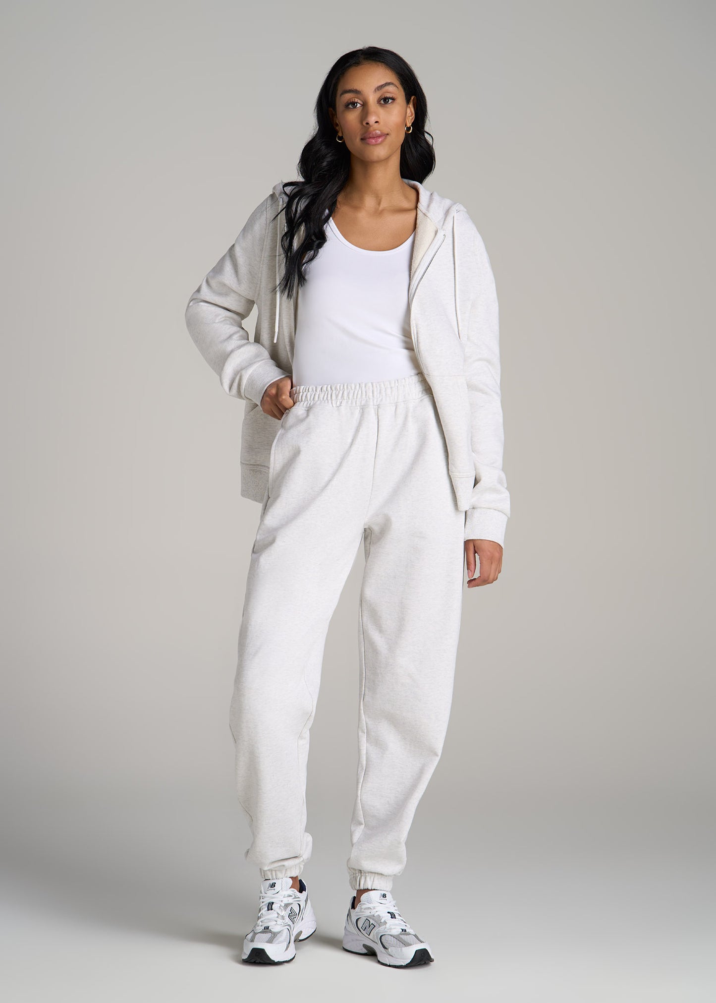 Wearever Oversized French Terry Joggers for Tall Women in Heather Cloud White