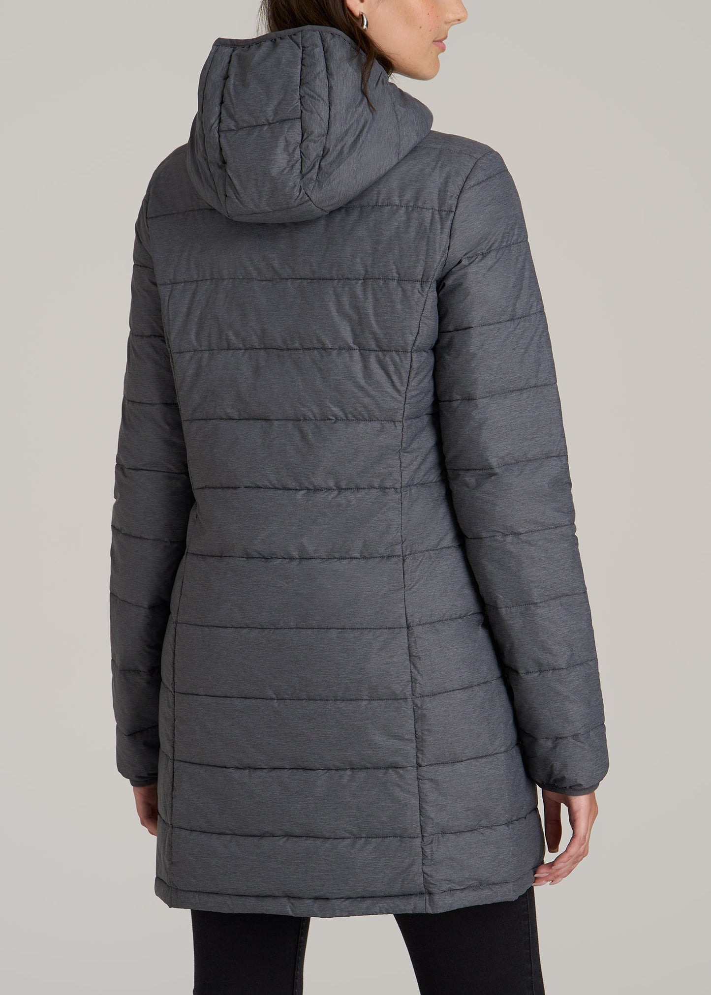 Packable Puffer Jacket for Tall Women in Charcoal Space Dye