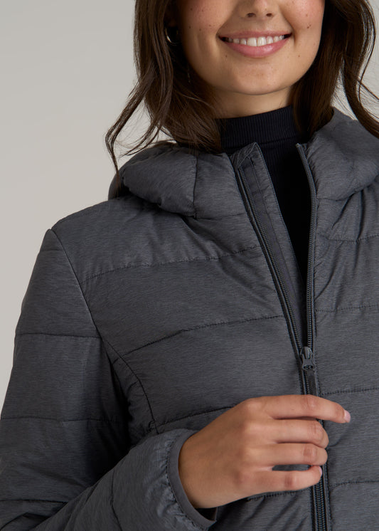 Packable Puffer Jacket for Tall Women in Charcoal Space Dye