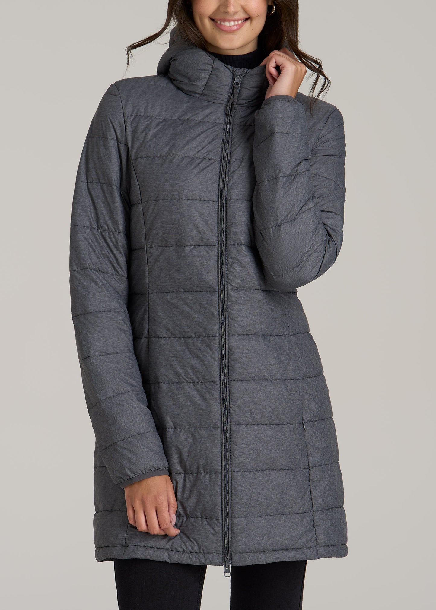 Packable Puffer Jacket for Tall Women in Charcoal Space Dye