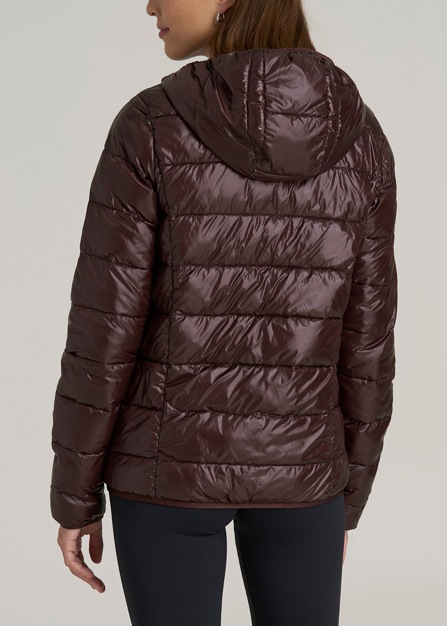 Packable Short Puffer Jacket for Tall Women in Oxblood