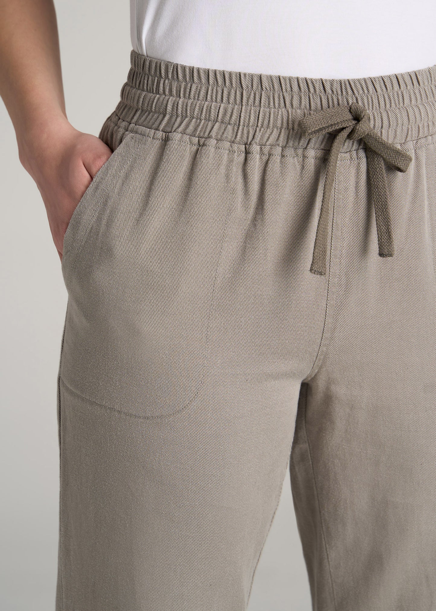 Patch Pocket Twill Pants for Tall Women in Taupe Grey