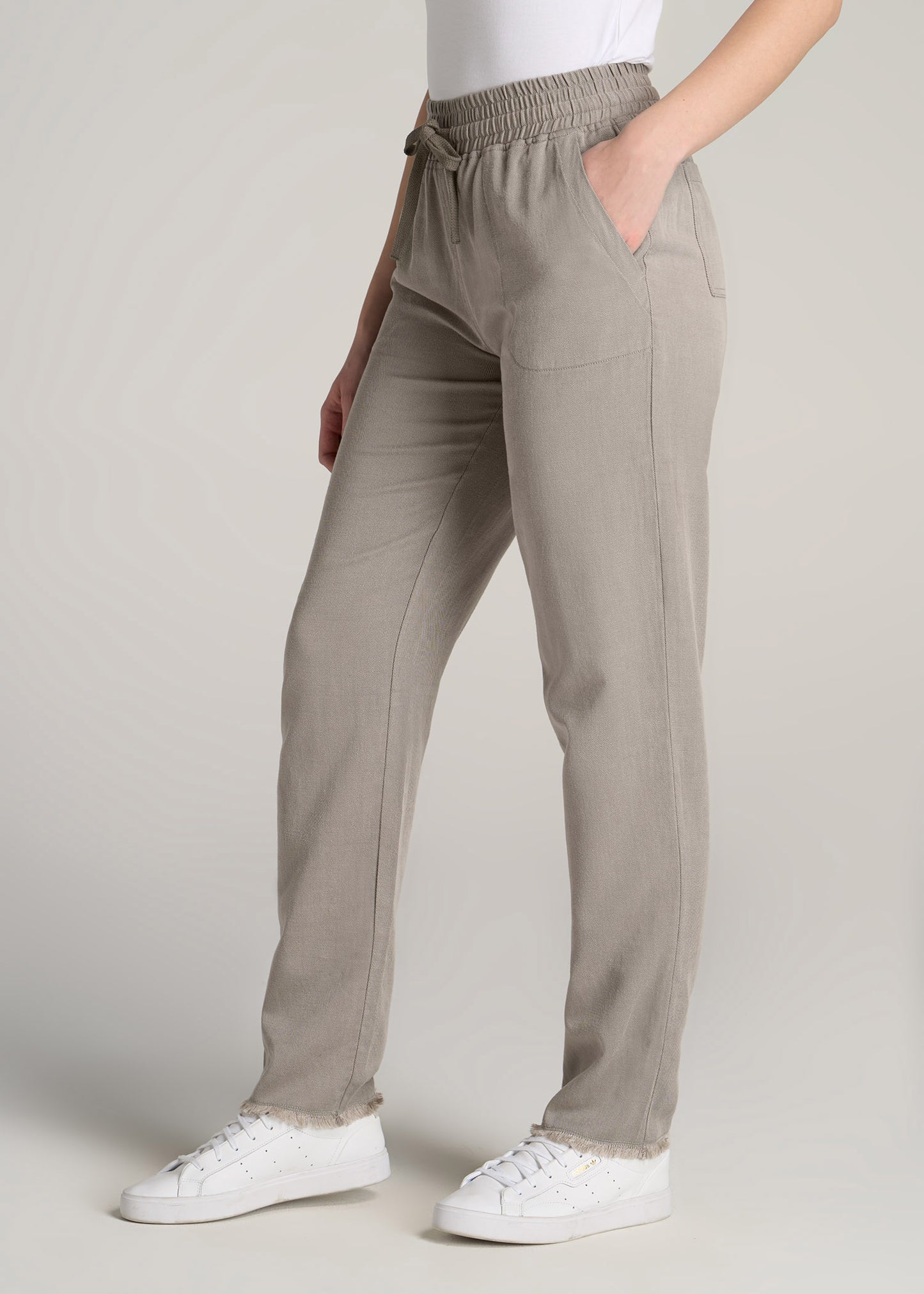 Patch Pocket Twill Pants for Tall Women in Taupe Grey