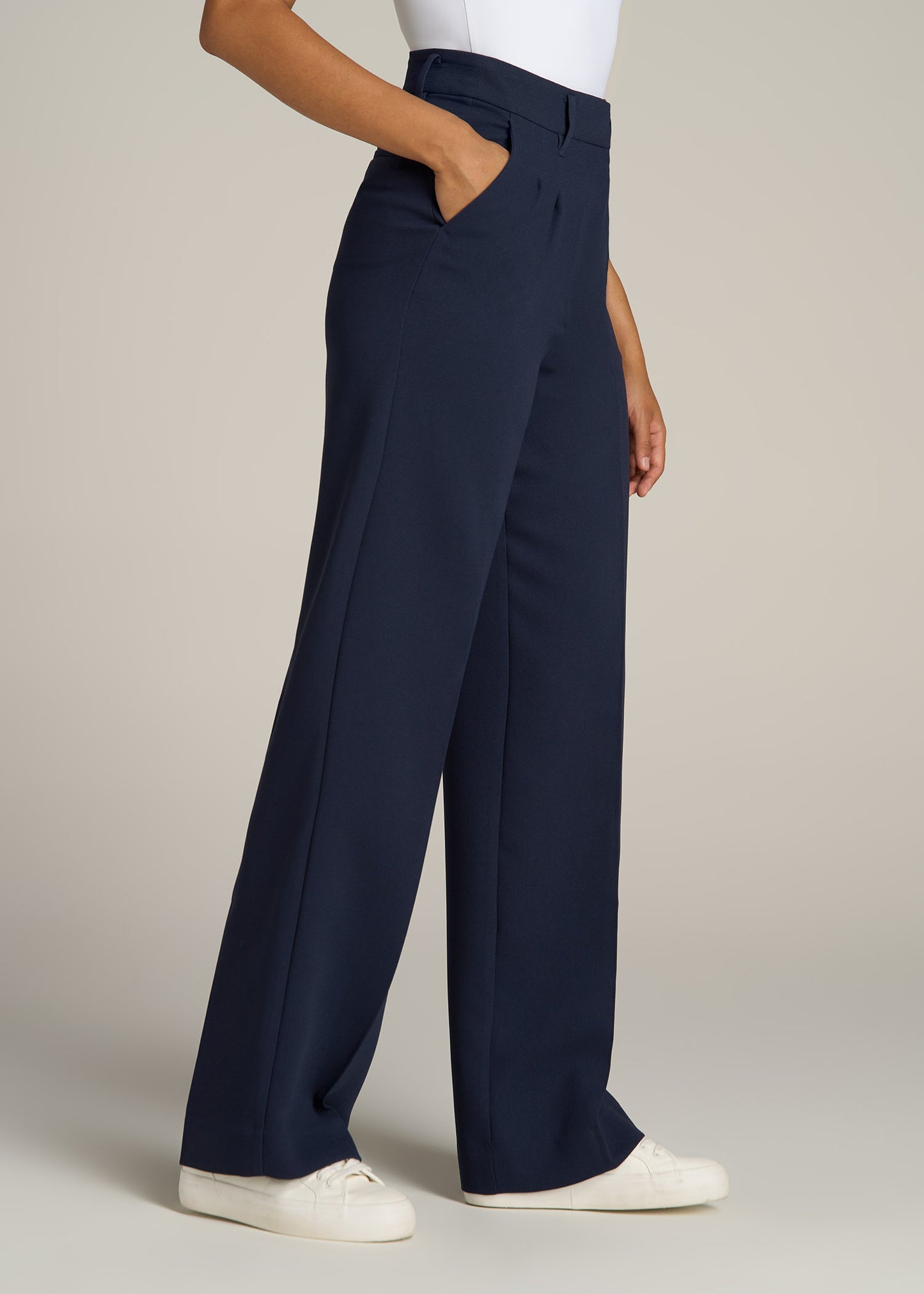 Pleated WIDE Leg Dress Pants for Tall Women in Navy