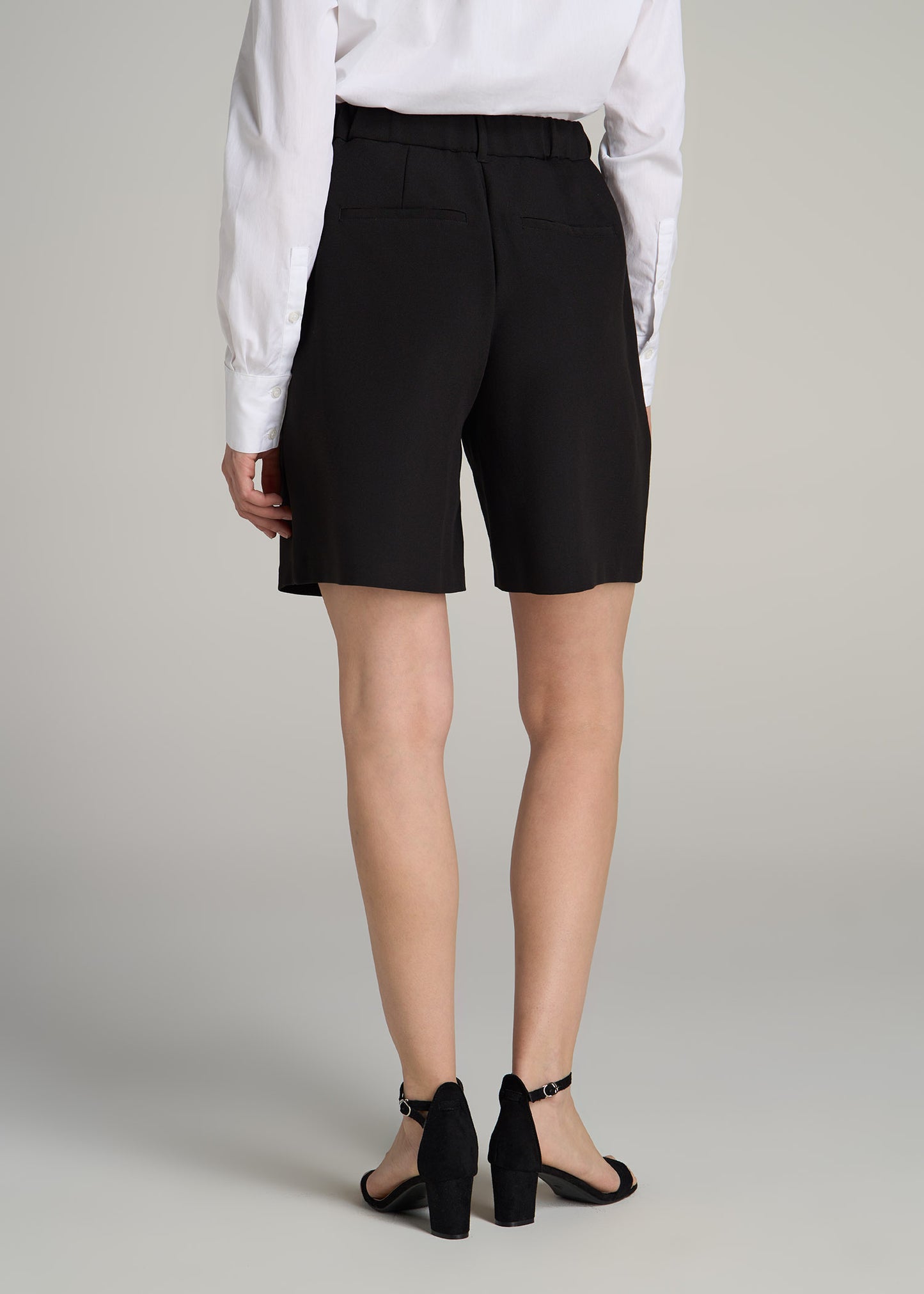 Pleated Tailored Shorts for Tall Women in Black