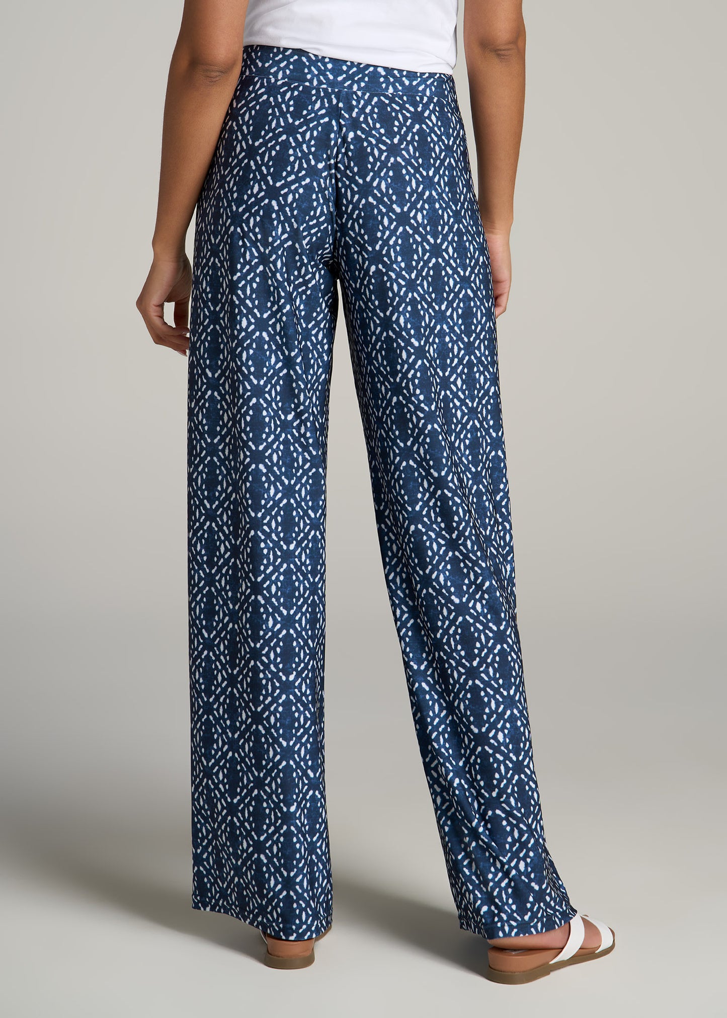 Pull On Breezy Wide Leg Pants for Tall Women in Indigo Tribal Print