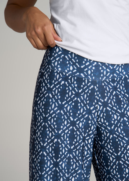 Pull On Breezy Wide Leg Pants for Tall Women in Indigo Tribal Print